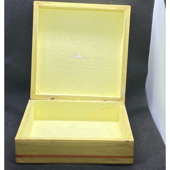 Vintage Florentia Wooden Trinket Box Italian handpainted yellow floral cute - Picture 5 of 8